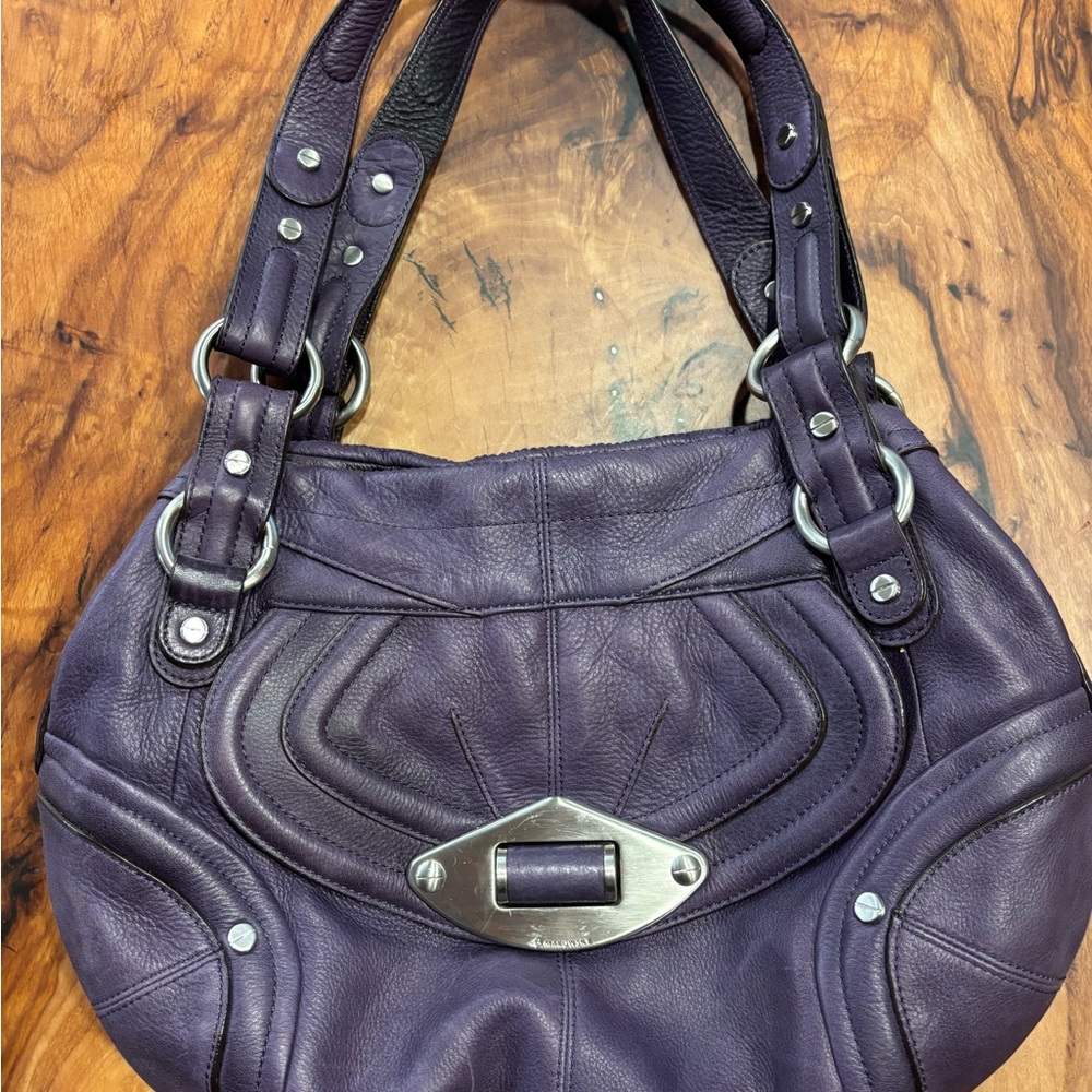 B. Makowsky Dark Purple Leather Shoulder Bag